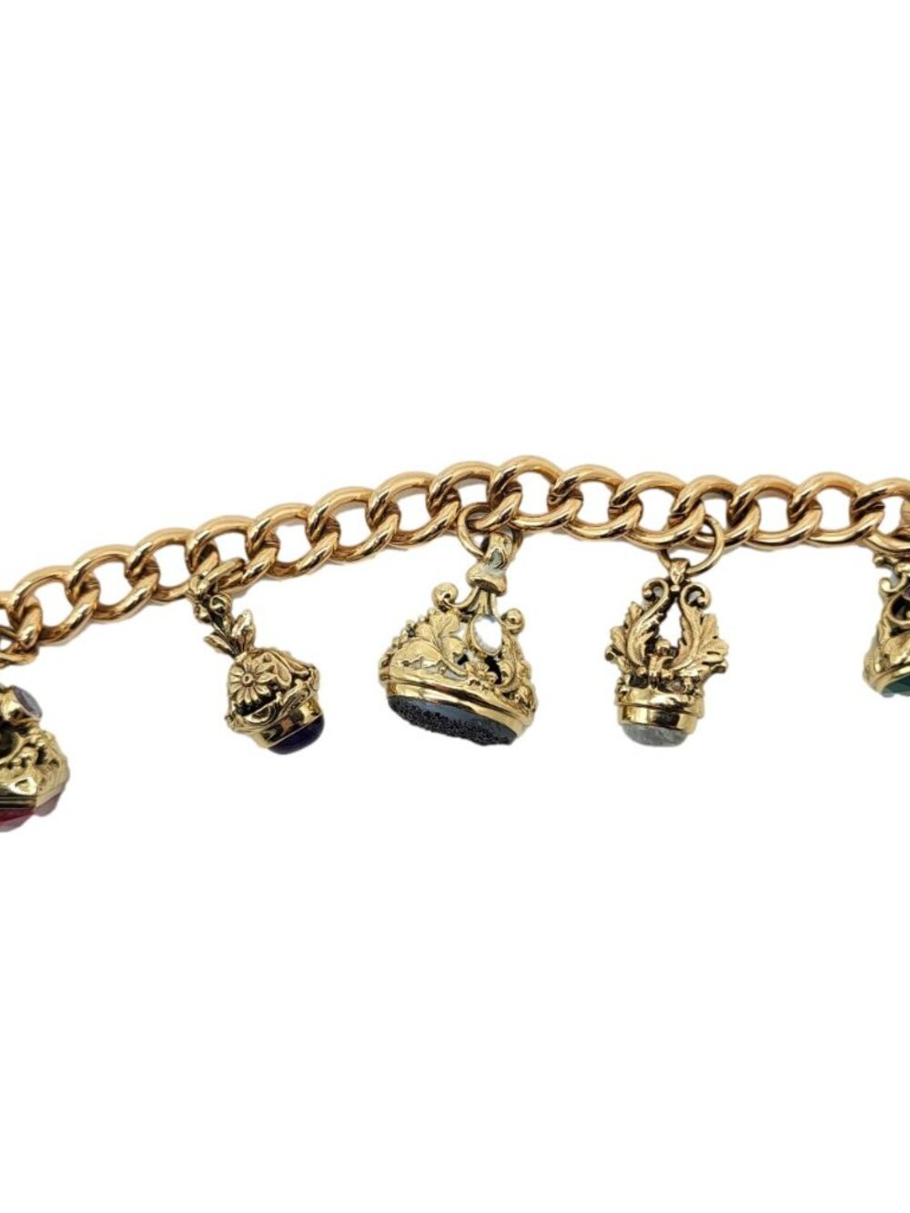 Nicky Butler Bronze Multi Gemstone Victorian Seal Charm Toggle Bracelet